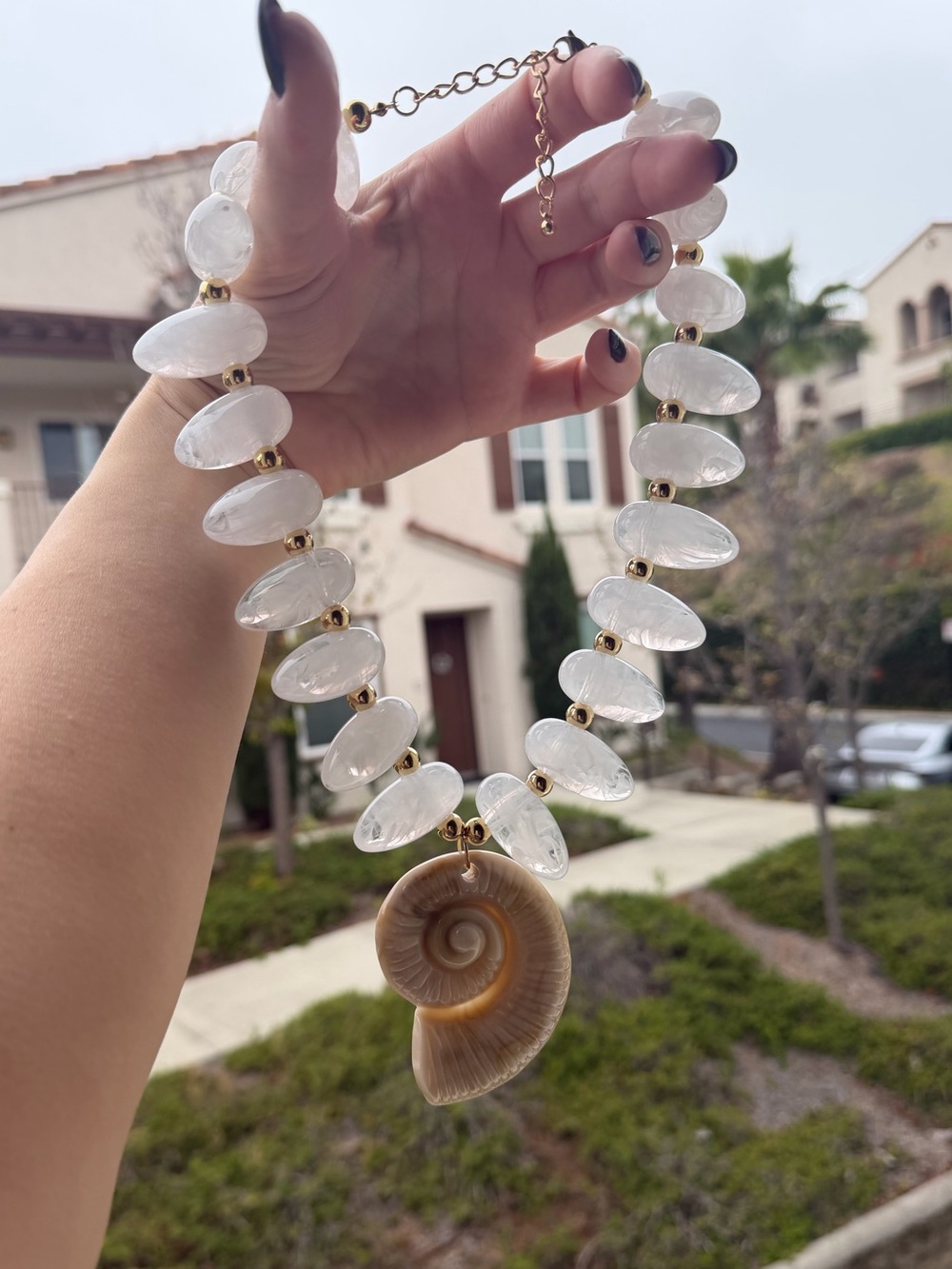 Shell Statement Necklace with Acrylic Beads - Picture 4 of 5